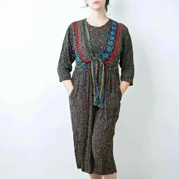 Vintage 90s Boho Cottagecore Romper Dress - M - Picture 5 of 11